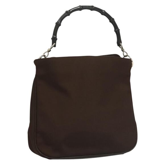 GUCCI Bamboo Hand Bag Nylon Brown Silver 001 001 - Picture 1 of 16